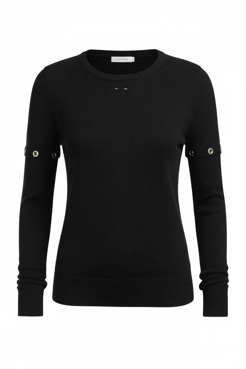 Black sweater with silver details on a white background