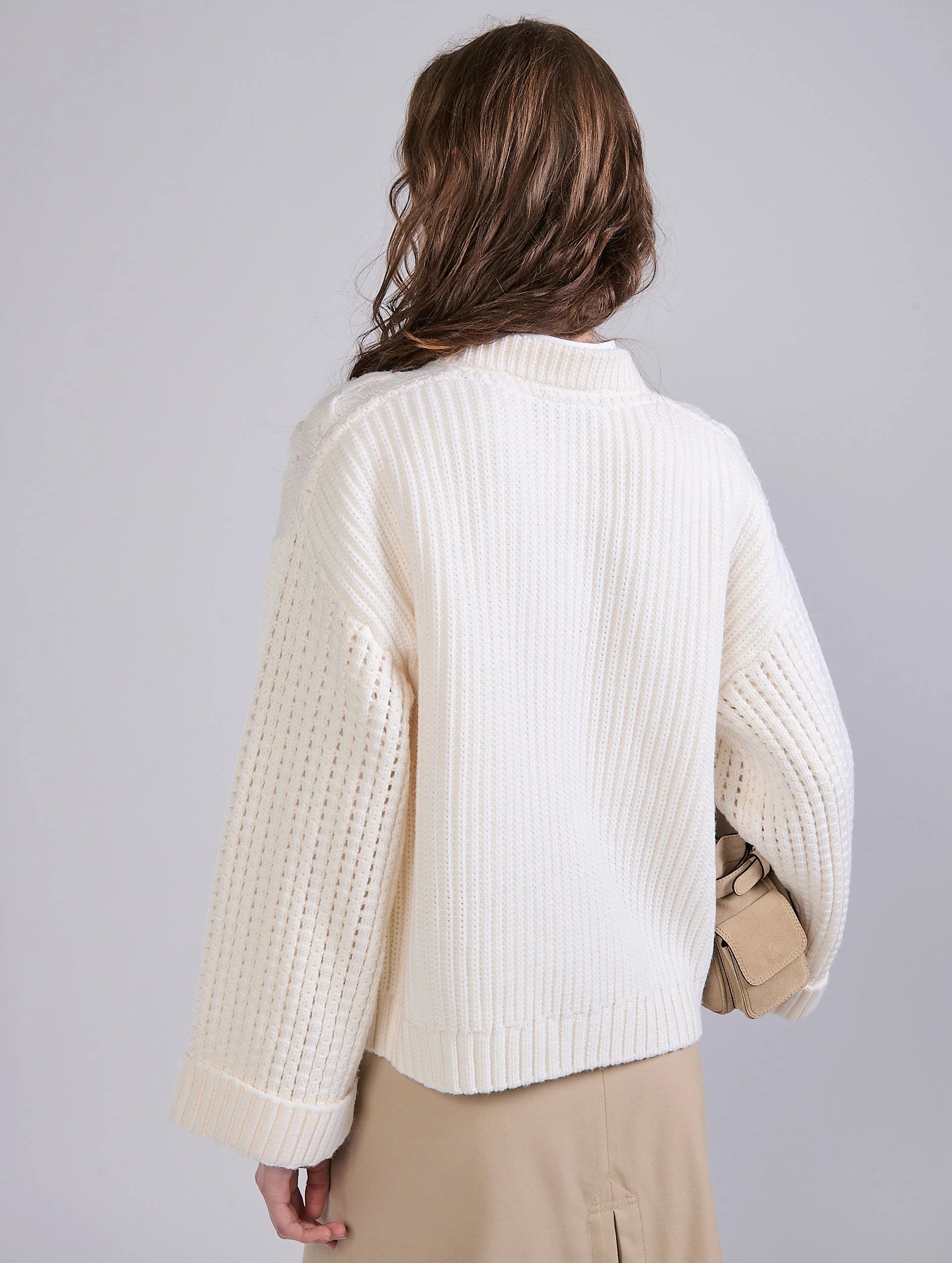 Ivory Merino Wool Cable-Knit Sweater