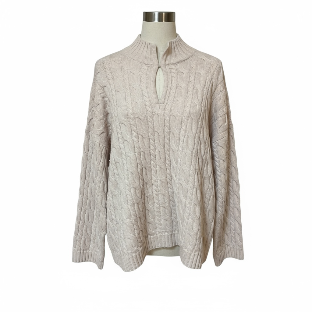 Cream Cable Keyhole Knit