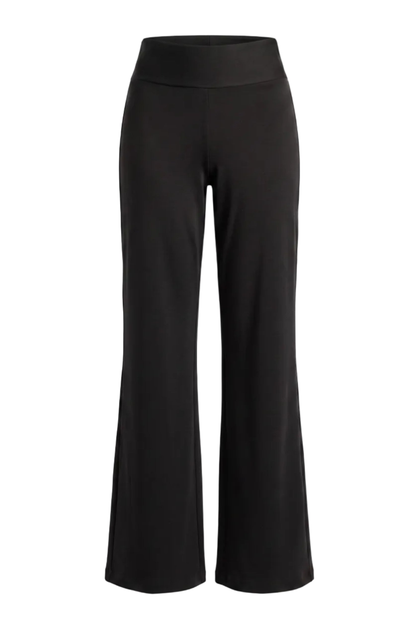 Black wide-leg cropped pants with a high waistband, shown on a plain white background.