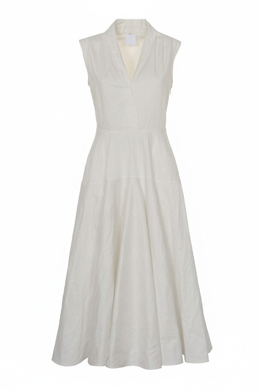 Off-white sleeveless dress on a white background.