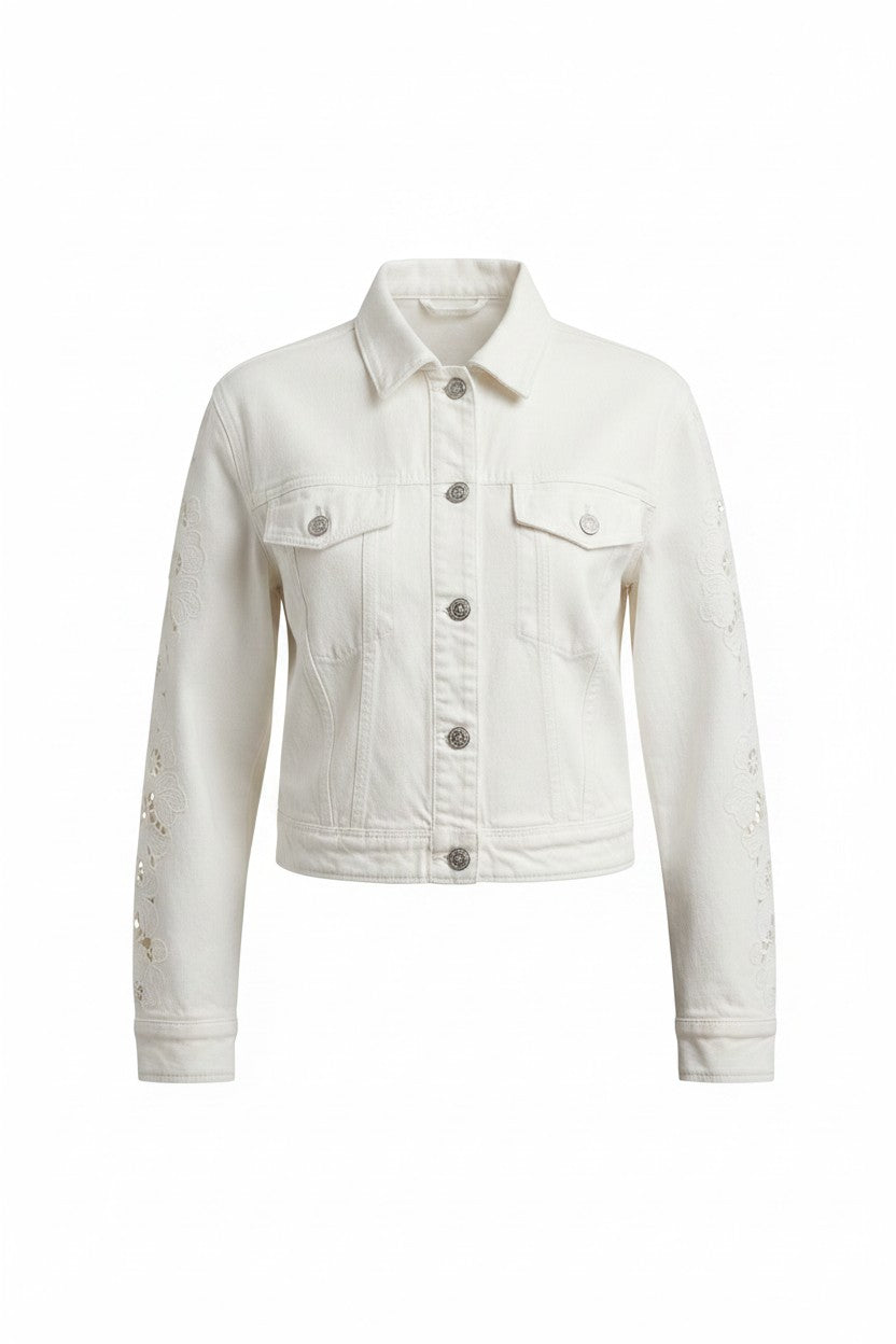 White denim jacket on a white background.