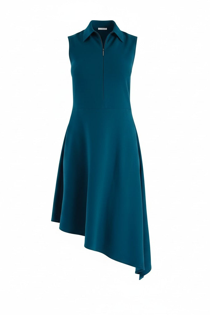 Teal sleeveless dress on a white background.