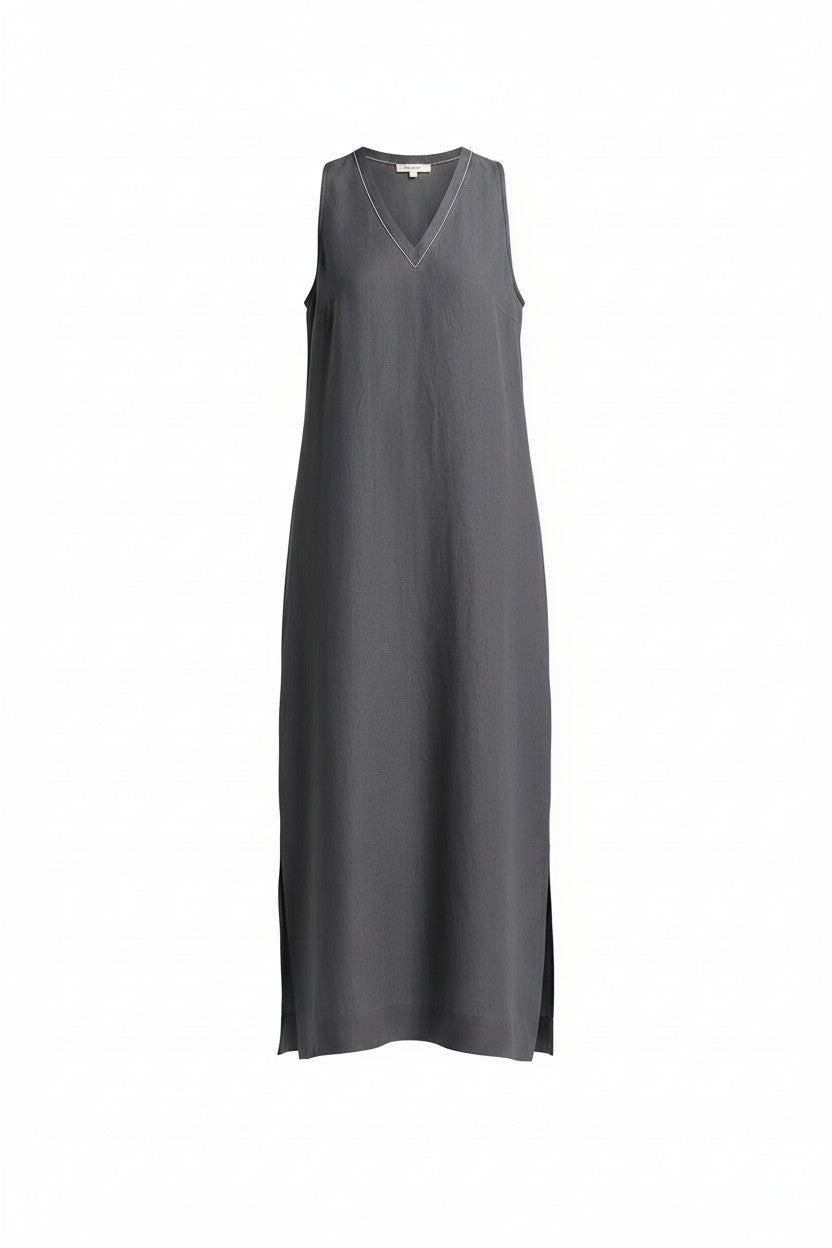 Blue grey linen dress with sparkle deatil.