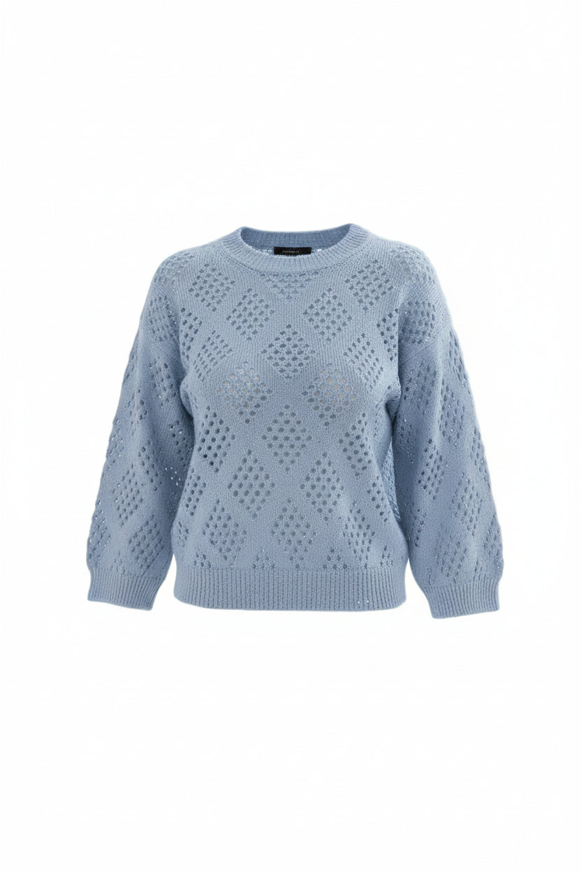 Baby bluesweater with a diamond pattern on a white background.