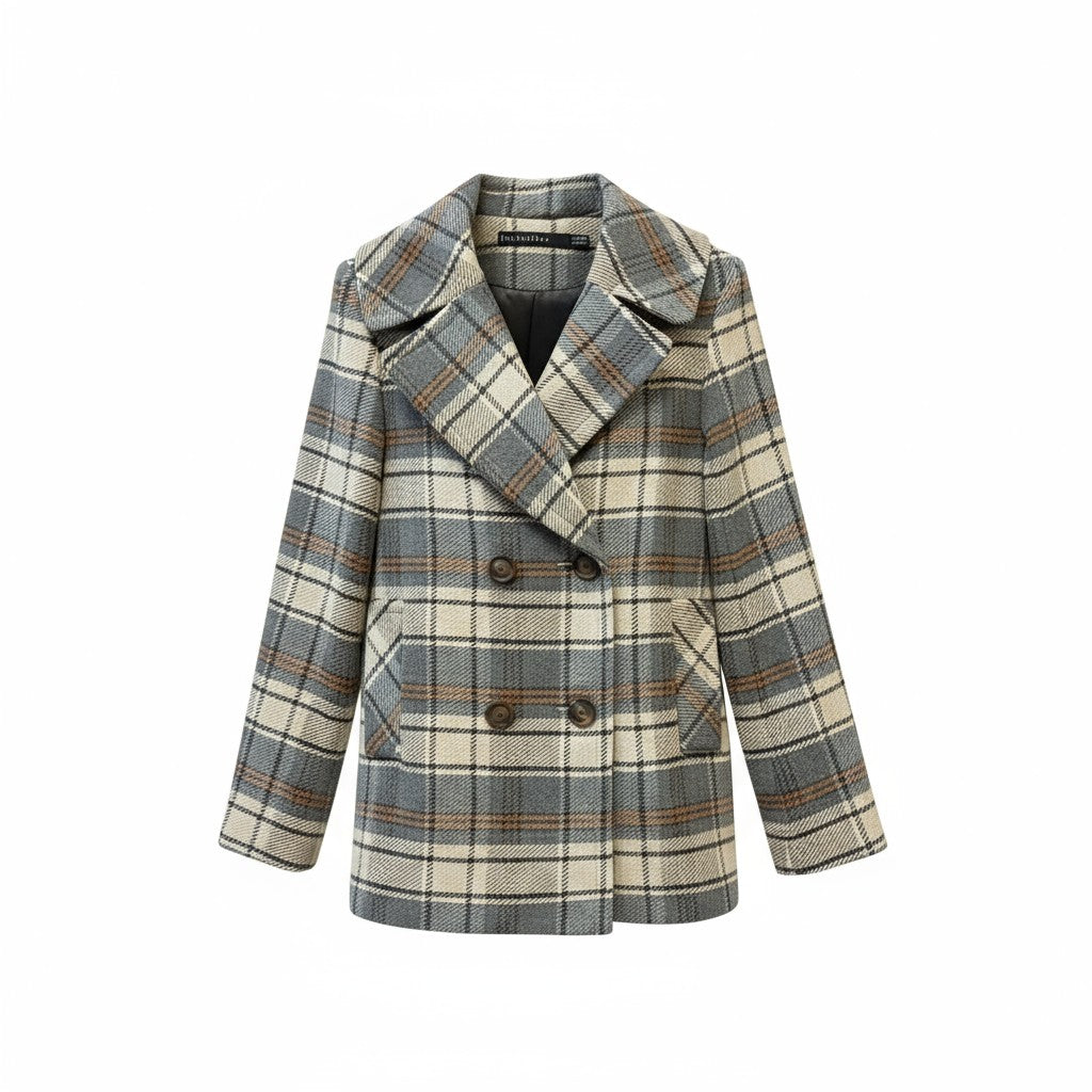 Plaid coat on a white background.