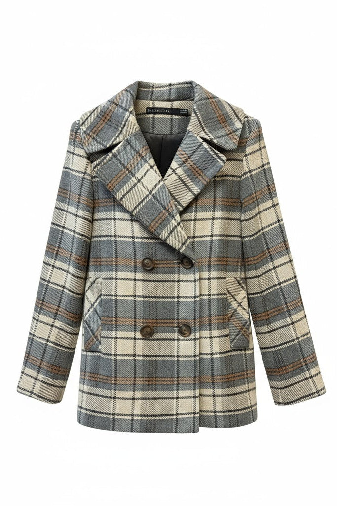 Plaid coat on a white background.
