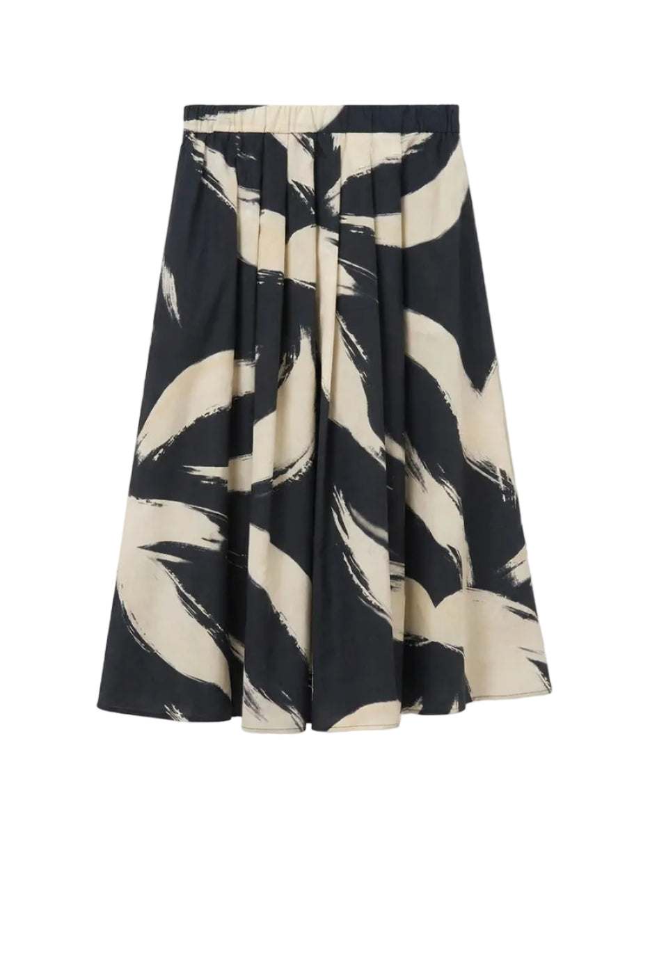 Black and off-white patterned skirt on a white background.