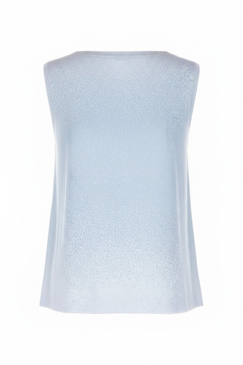 The back of a light blue sleeveless top on a white background.
