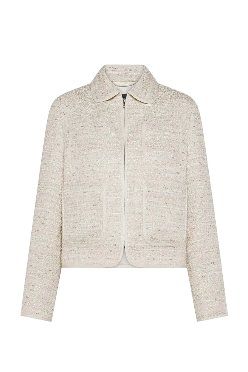 Cropped beige jacket on a white background.