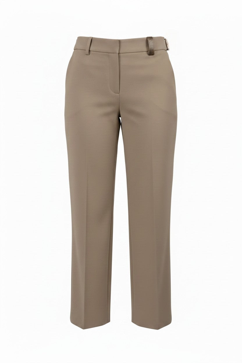 Bige trousers with sparkle belt loop on a white background.