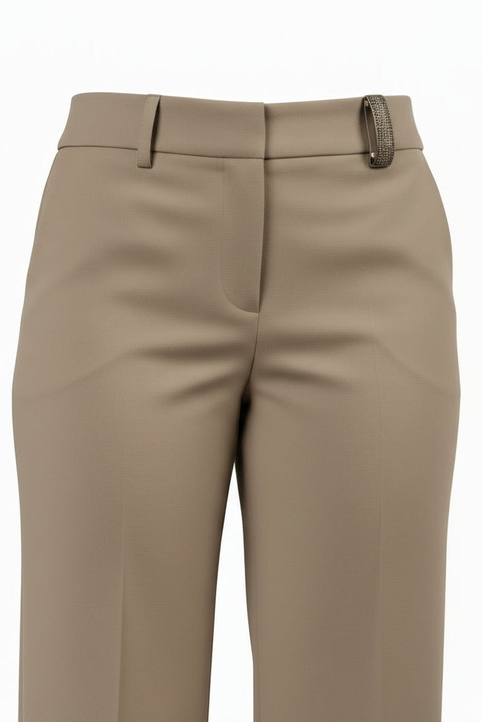 Close-up beige pants on a white background.