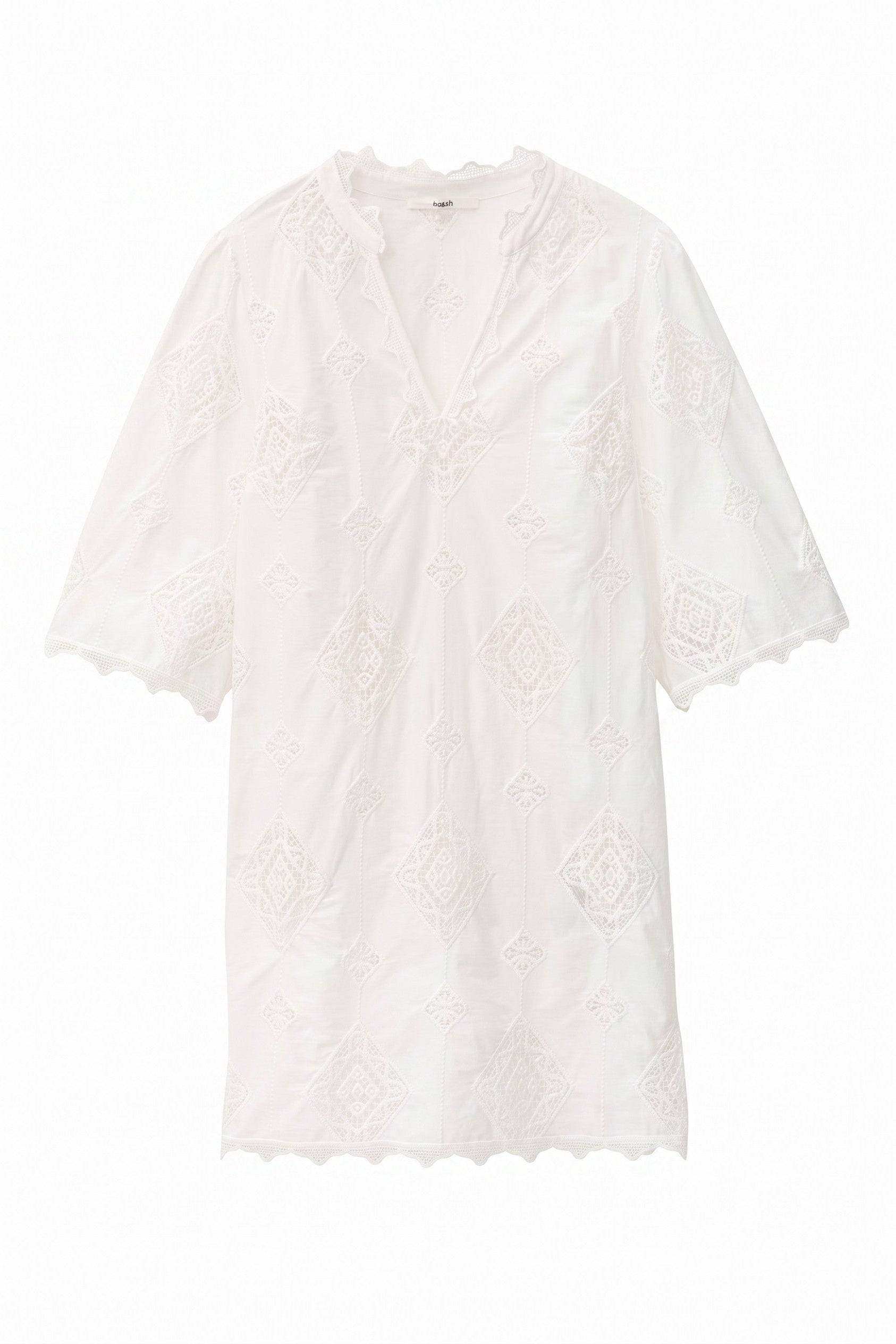 White lace dress on a white background.