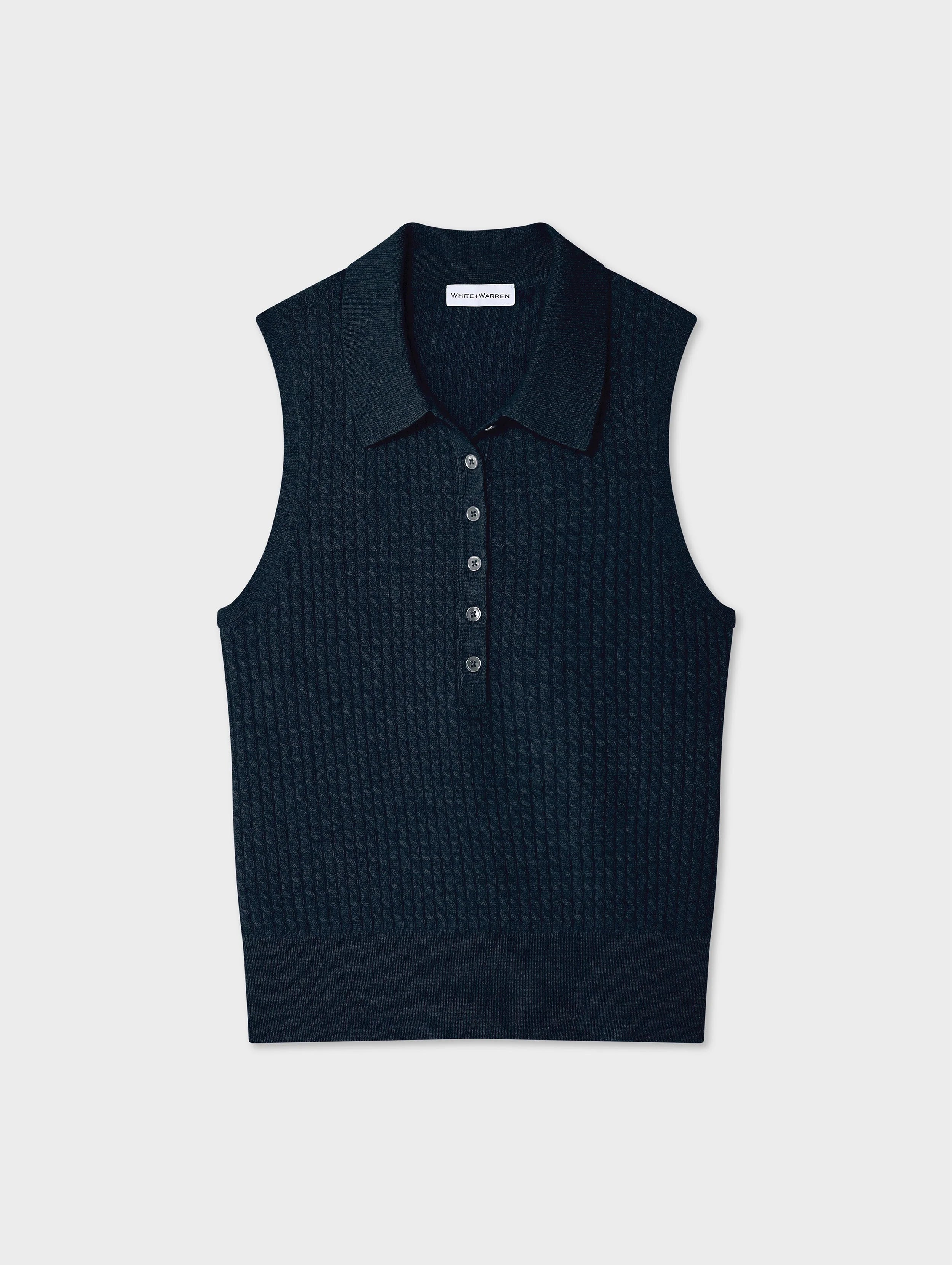 Cashmere Cable Sleeveless Polo