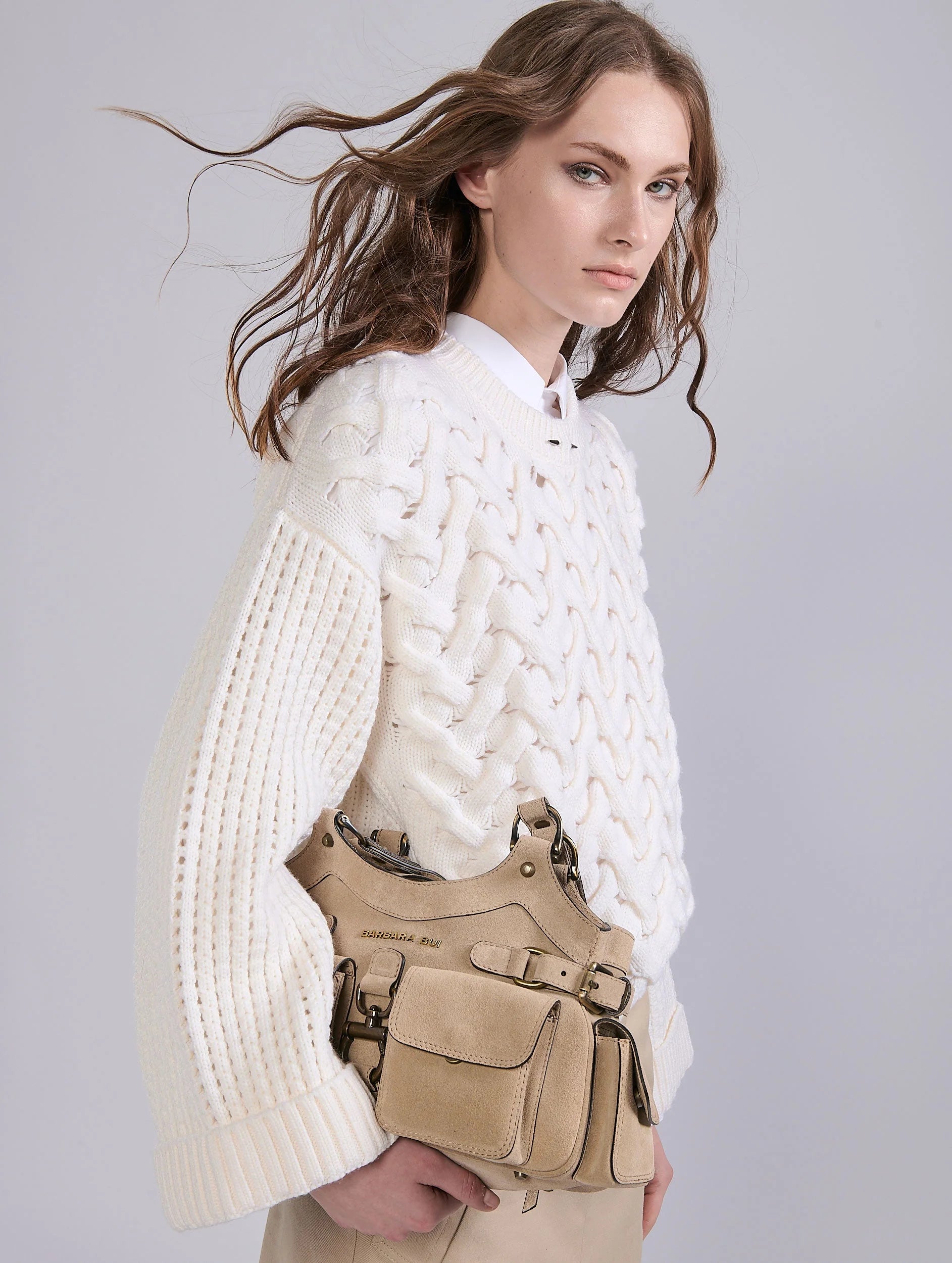 Ivory Merino Wool Cable-Knit Sweater