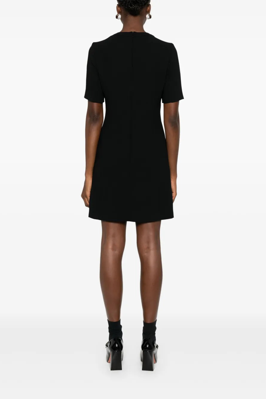Woman wearing a black dress on a white background