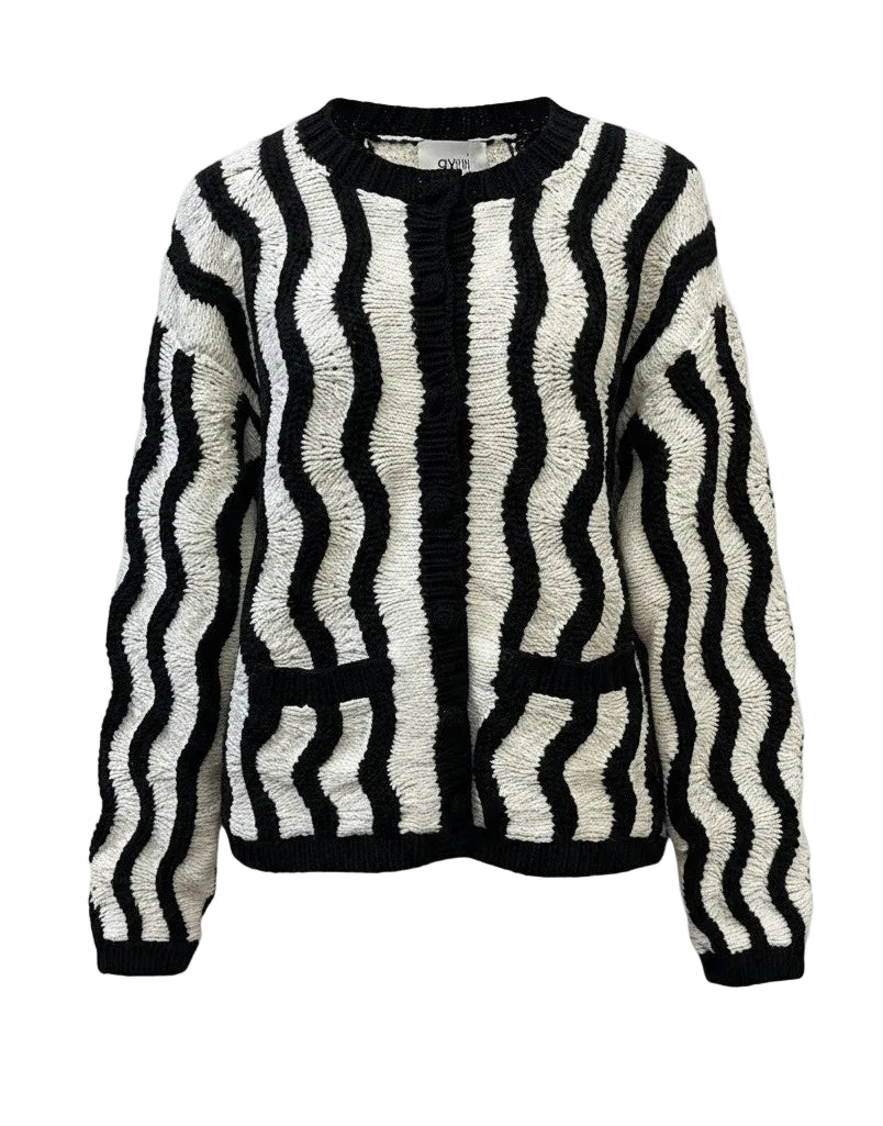 Black and white striped sweater on a white background.