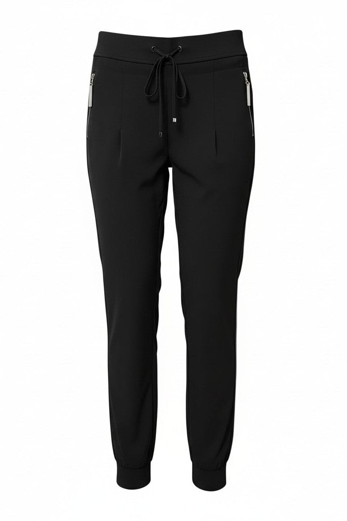 Black pants with a drawstring on a white background