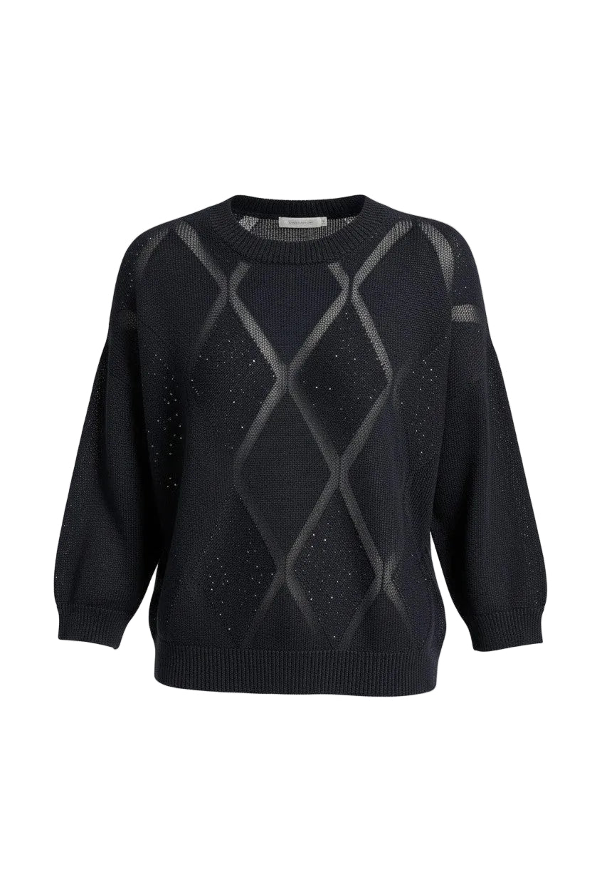 Dark blue sweater with sparkles on a white background.