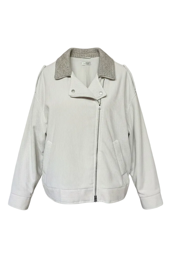 Light gray jacket with a checkered collar on a white background