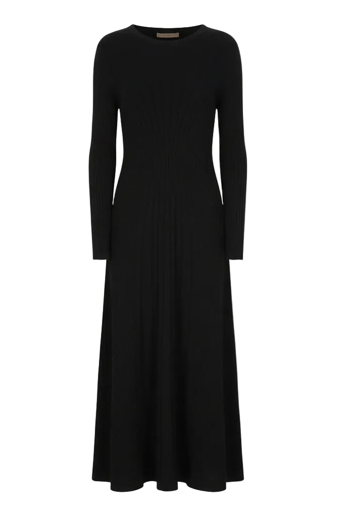 Black long-sleeve dress on a white background.
