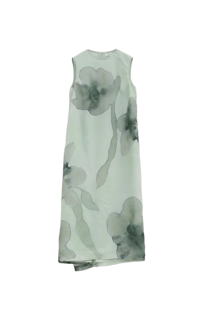 Green floral dress on a white background.