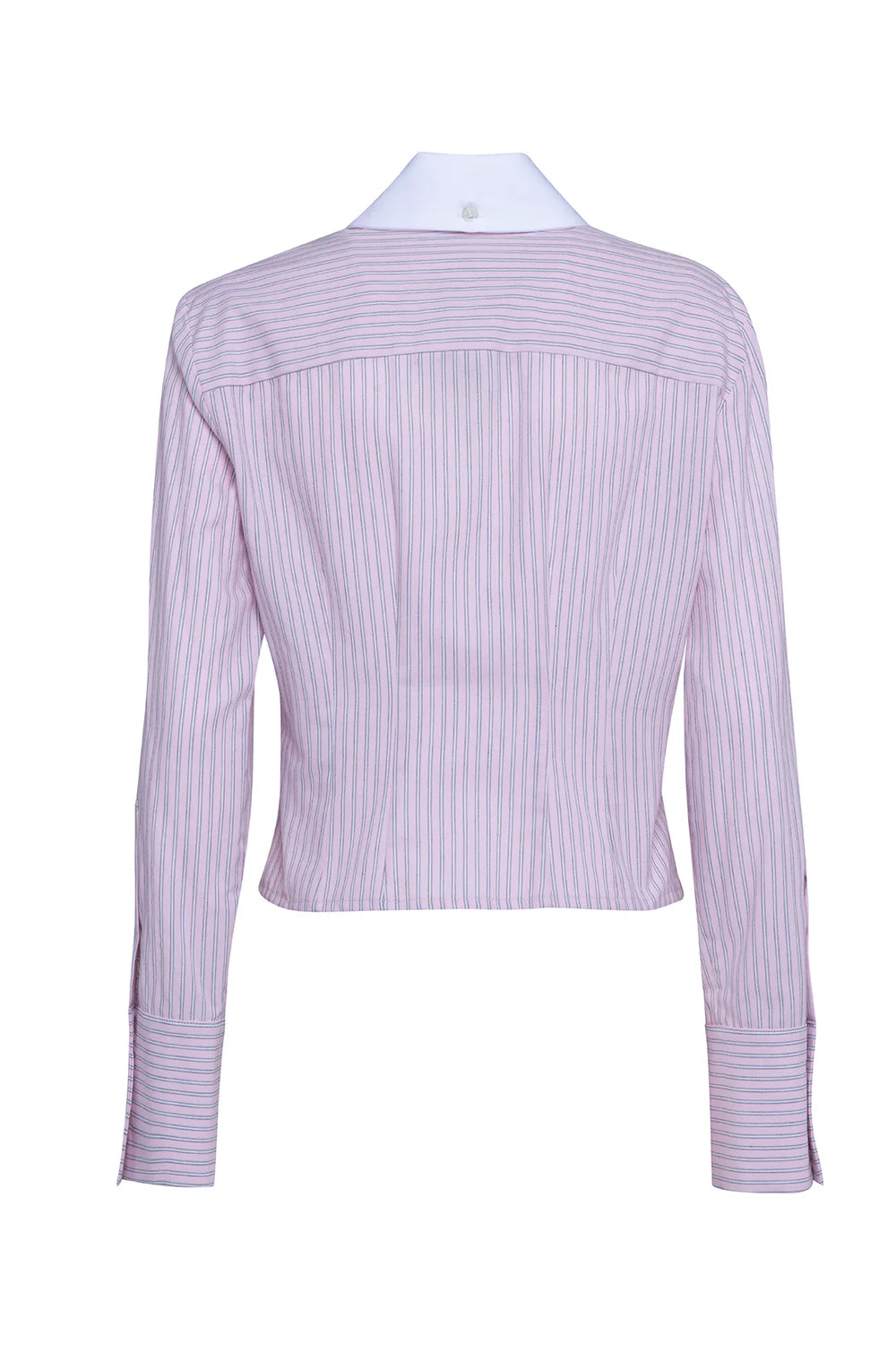 Pink striped shirt on a white background.