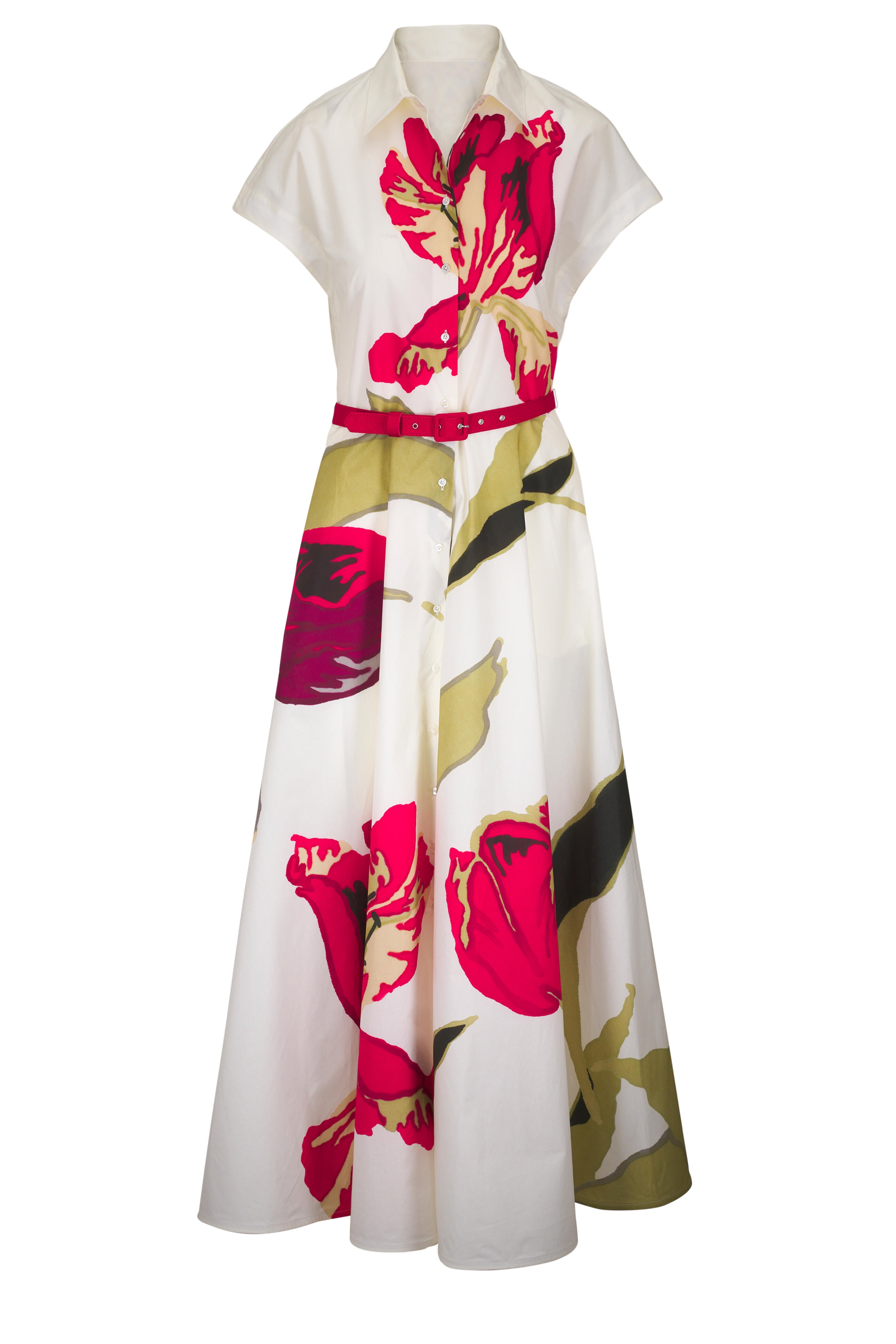 Sara Roka floral dress on a white background.