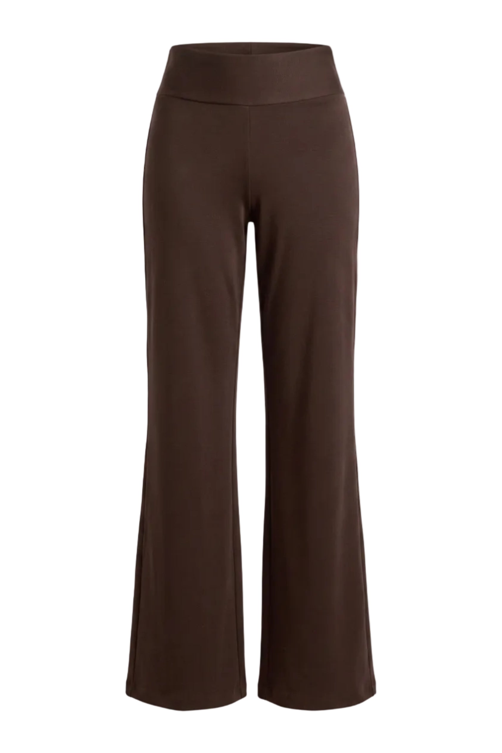 A pair of dark brown wide-leg cropped pants with a high-waisted, straight-leg silhouette, shown against a plain white background.