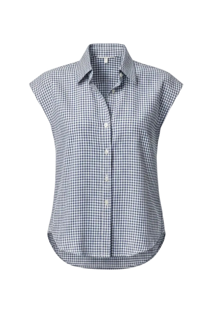 Sleeveless checkered shirt on a white background,
