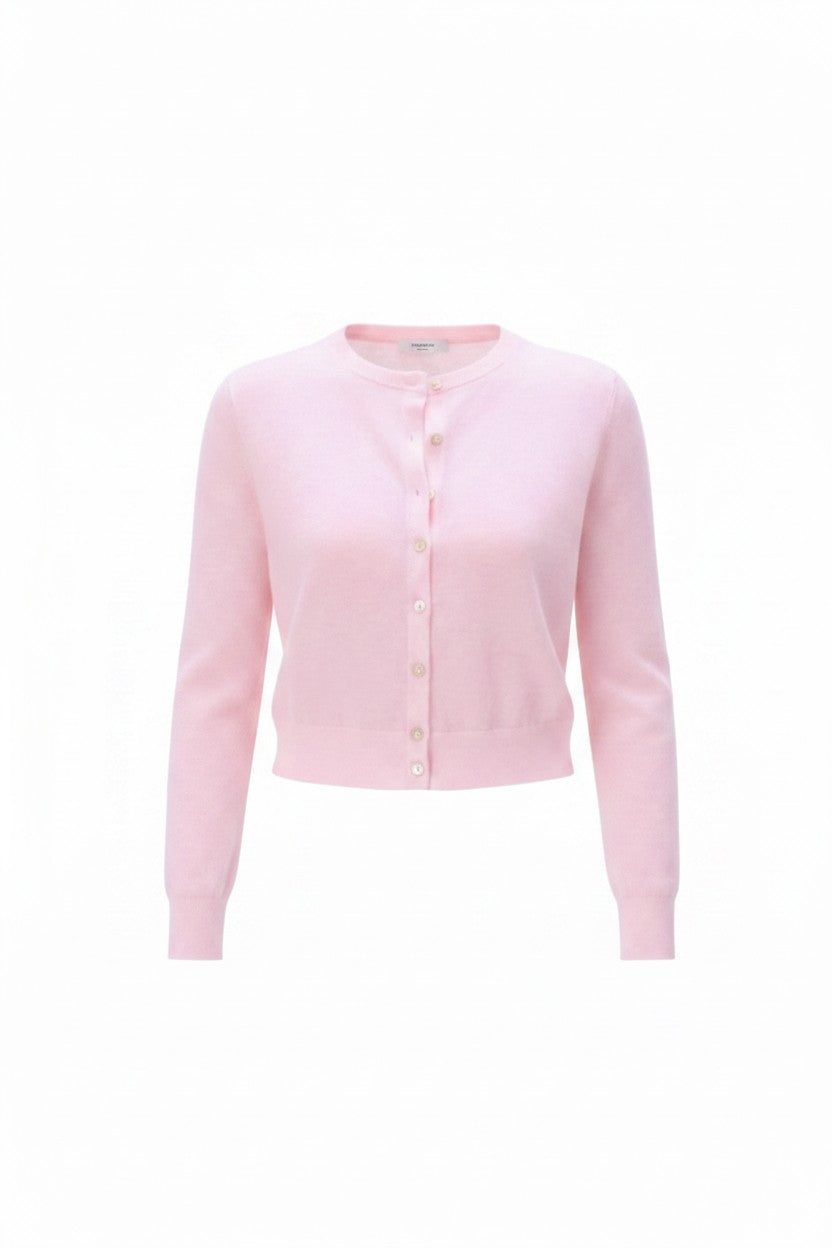 Pink cardigan on a white background.