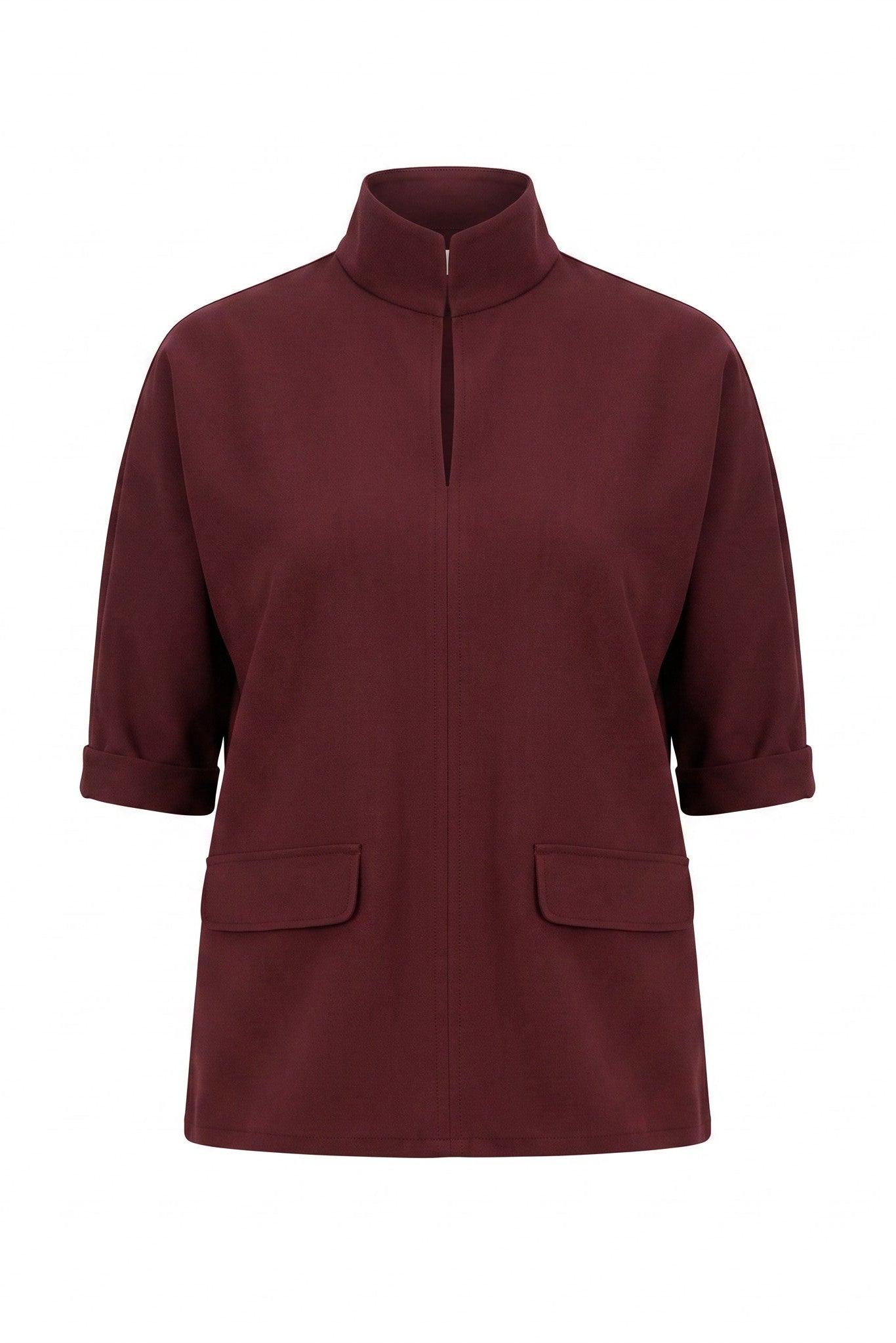 Marie Saint Pierre Helma burgundy high-collar top, front product view