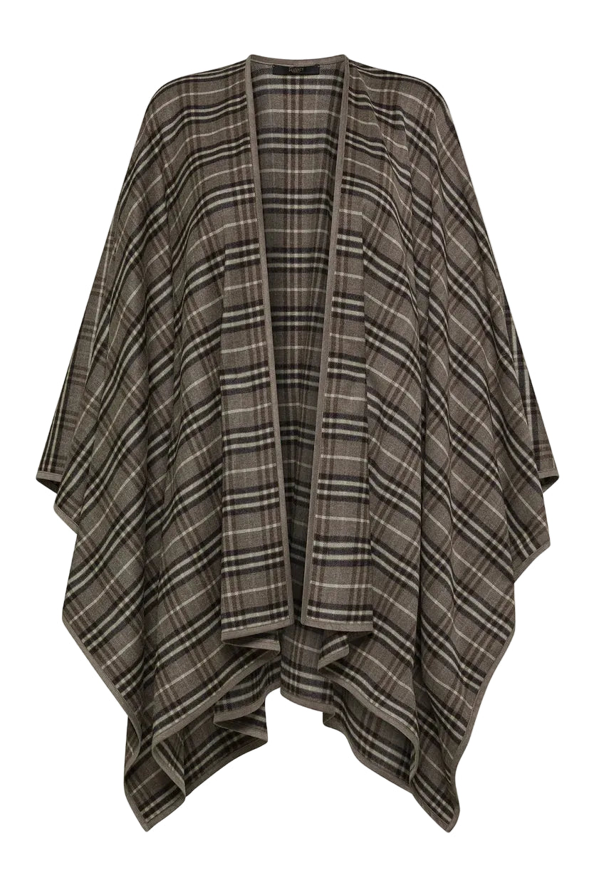 Plaid poncho on a light gray background.