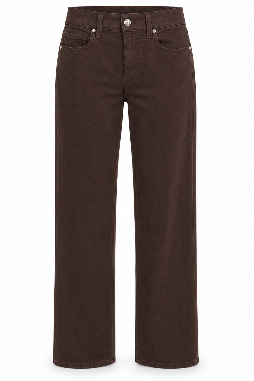 PAIGE Anessa 31-inch high-rise wide-leg jeans in rich chocolate brown with clean hems, front product view.