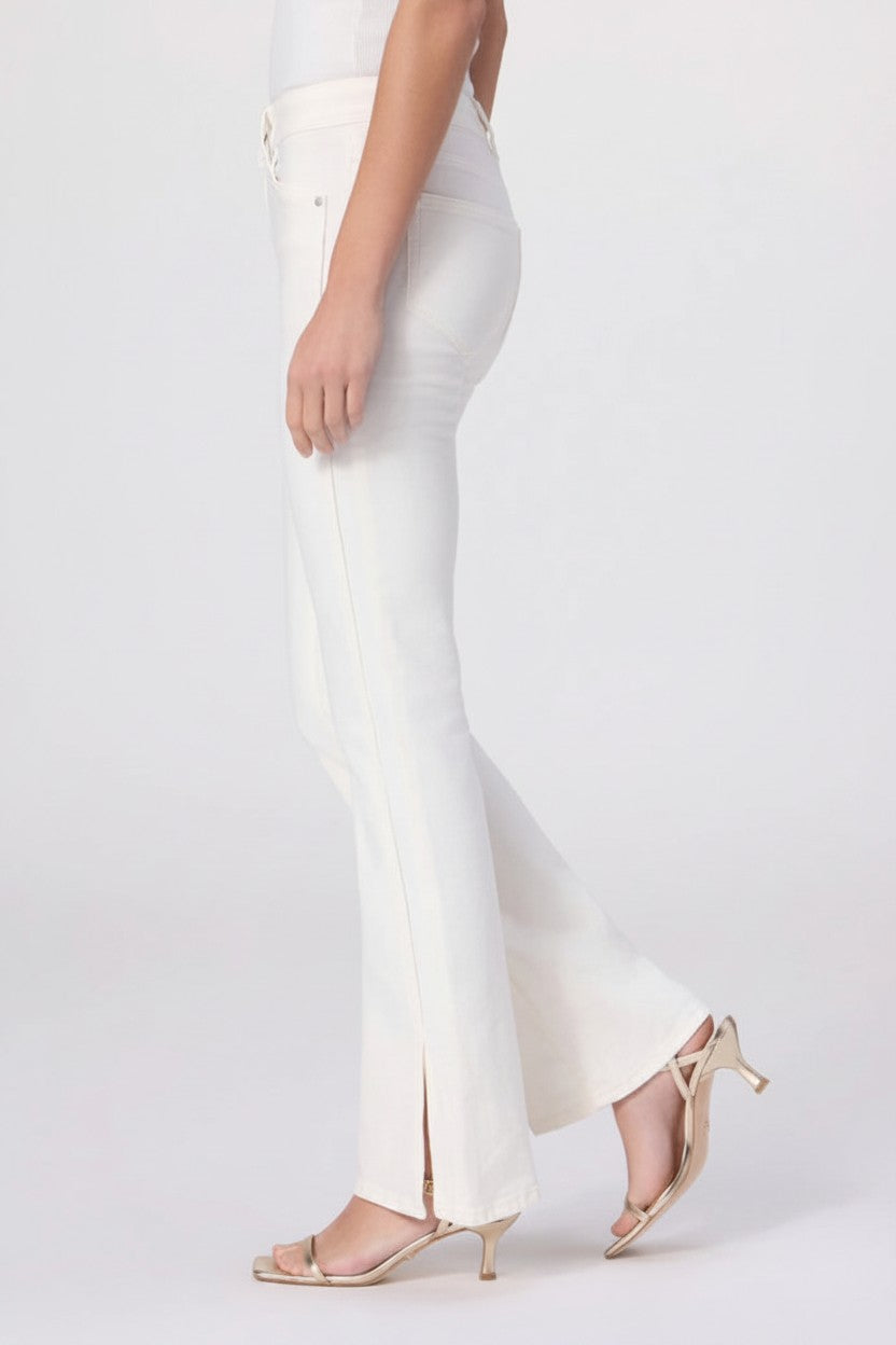 White jeans with a slit on a white background.