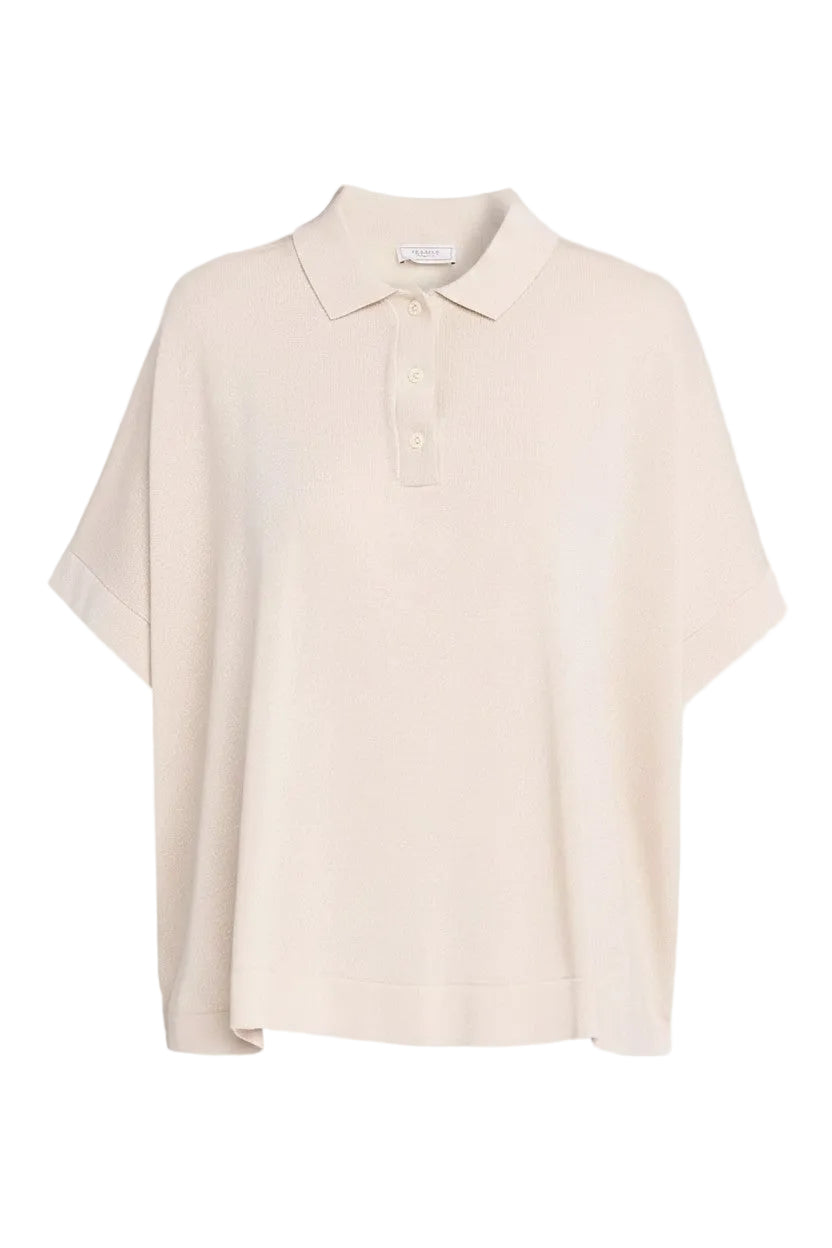 Beige short-sleeve shirt on a white background.