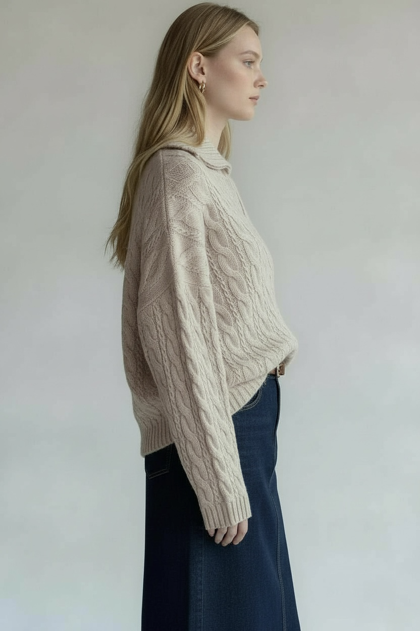 Cream Cable Keyhole Knit