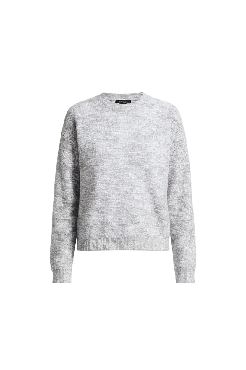 Gray sequinned sweater on a white background.