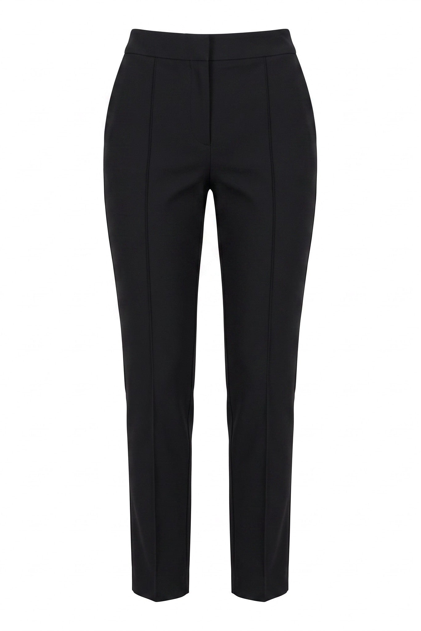 Black Peserico Bi-Stretch Canvas Pant shown from the front with a slim tapered leg and vertical seam detailing.